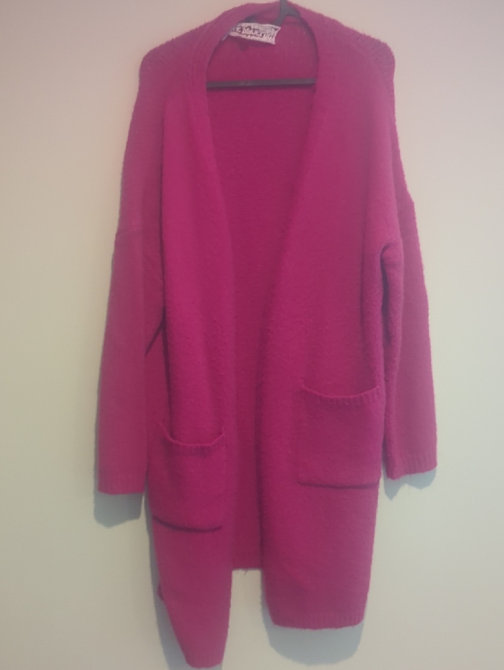 Pink Martini Hot Pink Open-Front Long Fuzzy Cardigan
